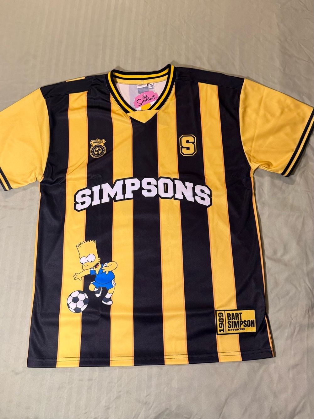 Simpsons Kids' Bart Simpson Black & Yellow Striped Soccer Jersey